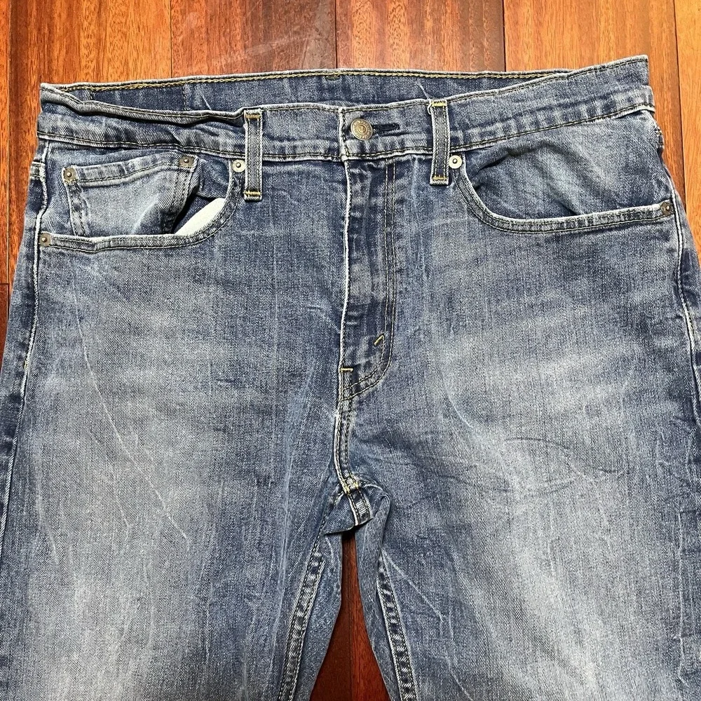 Levis Jeans Mens 34x30 502 Blue Whiskering Fade Grunge Workwear Stretch Gorpcore